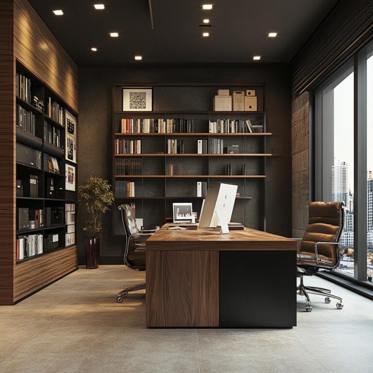Tweedehands bureau in modern kantoor interieur, geschikt voor thuiskantoor en werkplek inrichting